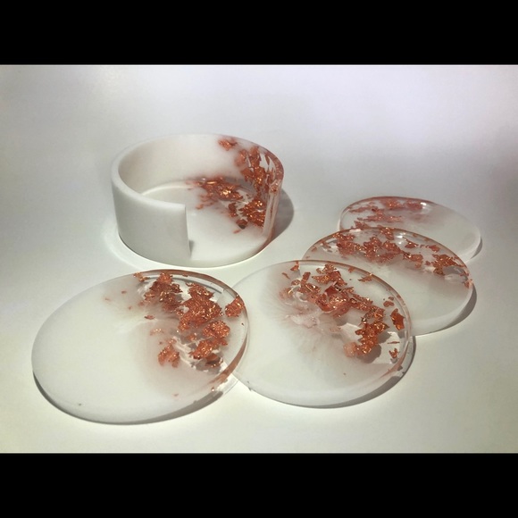 Copper/Rose Gold & White Coaster Set With Holder - Picture 2 of 14